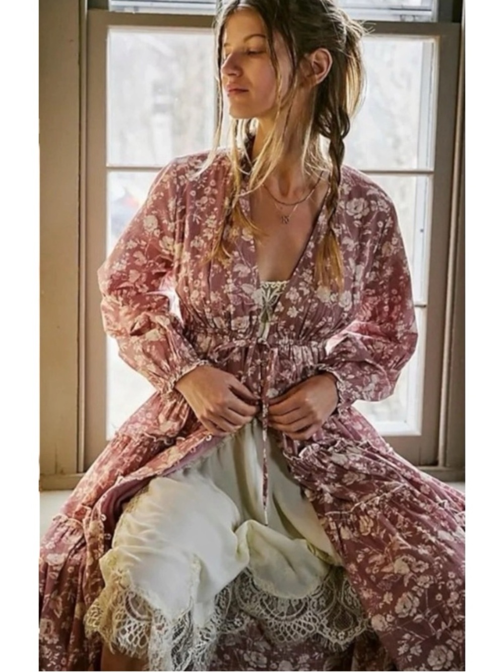 Free People Ethereal Dainty Cottage Pappiet Midi Dress Rose Maxi Top Small